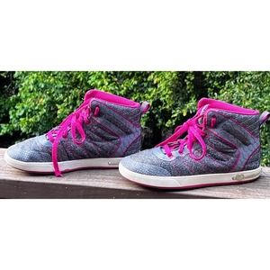 Skechers Girls Size 3 Shoutouts Glitzy Ritz Sneakers Gray Pink 84304L High Top